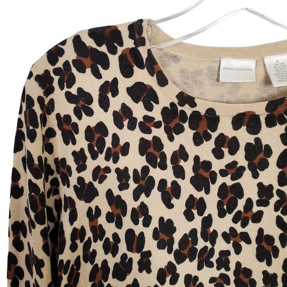 Isaac Mizrahi Size XL Sweater Pullover Silk Wool Blend Leopard Lightweight Knit - Picture 4 of 6